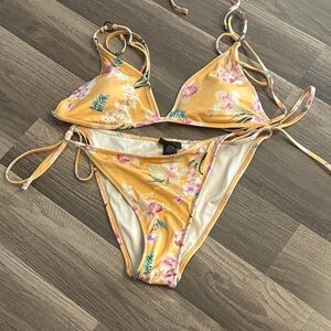 La Hearts Yellow Floral Triangle Bikini Set